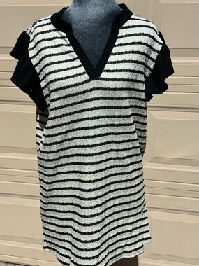 HEIMISH USA Black and White Striped V-Neck Sweater